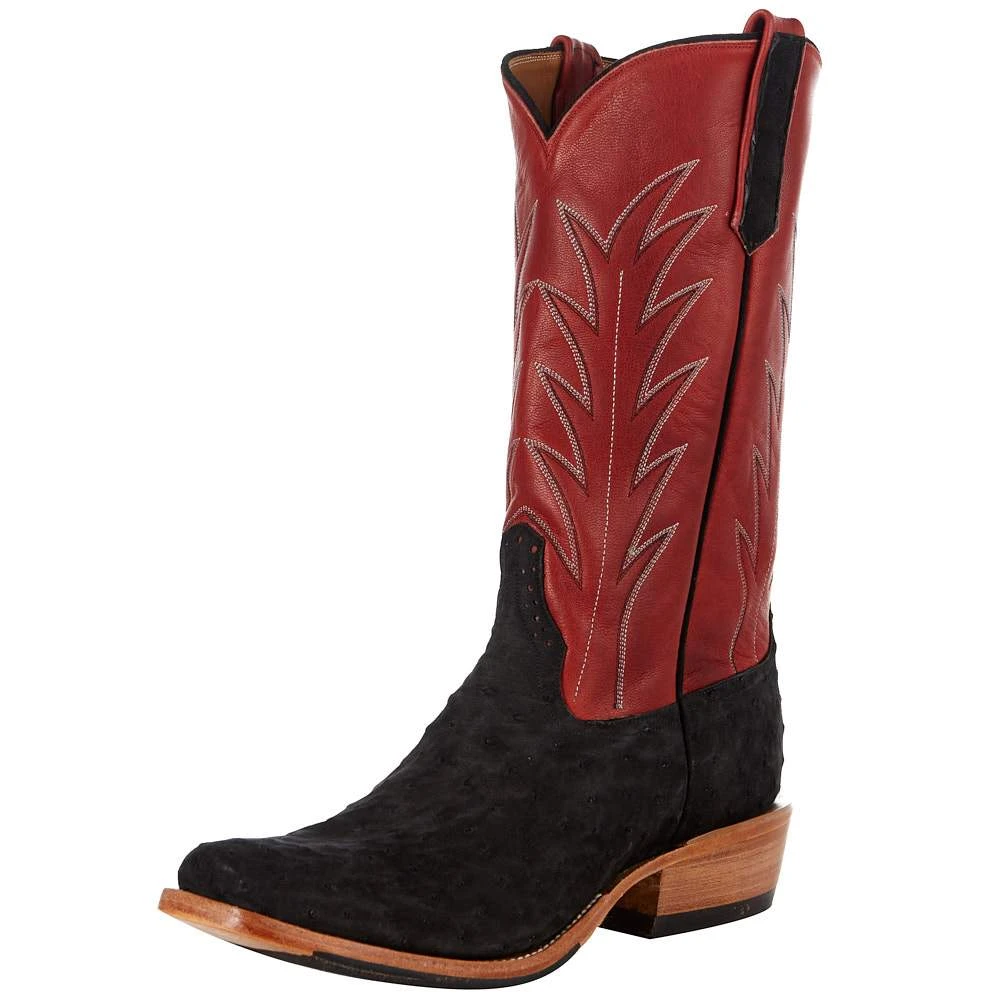 Rios Of Mercedes Men's Black Suede Full Quill Ostrich 13in. Red Fools Goat Top Cutter Toe Boot 2 Rios Of Mercedes Men's Black Suede Full Quill Ostrich 13in. Red Fools Goat Top Cutter Toe Boot - Image 2