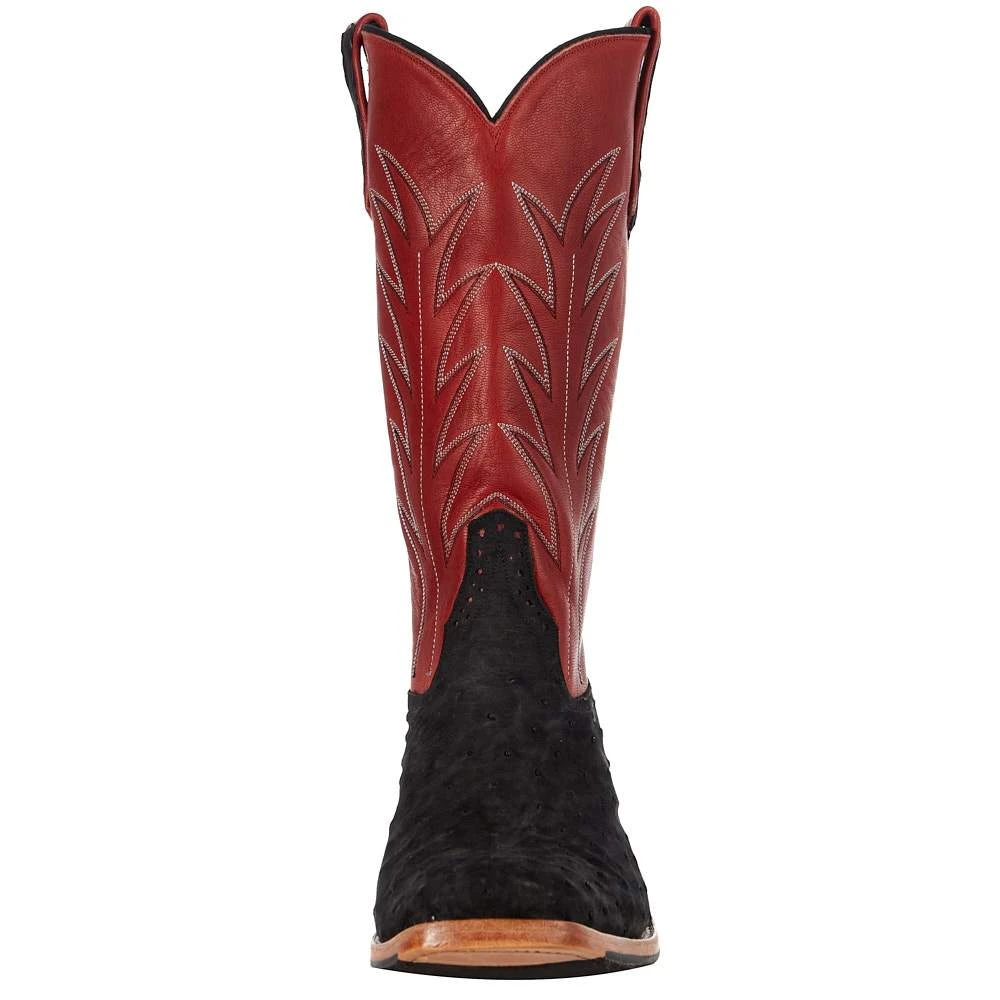 Rios Of Mercedes Men's Black Suede Full Quill Ostrich 13in. Red Fools Goat Top Cutter Toe Boot 3 Rios Of Mercedes Men's Black Suede Full Quill Ostrich 13in. Red Fools Goat Top Cutter Toe Boot - Image 3