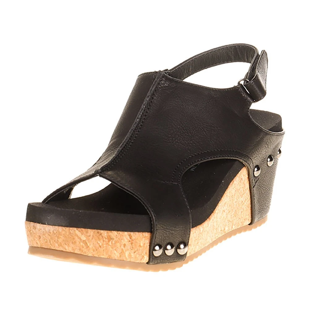 Corkys Footwear Women's Black Wedge Sandal 1 Corkys Footwear Women's Black Wedge Sandal