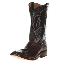 Rios Of Mercedes Men's Capital Collection Nicotine Full Quill Ostrich 12in. Black Calf Top Cowboy Boot