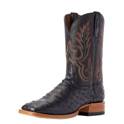 Ariat Men's Ariat Barker Black Full Quill Ostrich 11in. Liberty Black Top Cowboy Boots