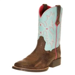 Ariat Kids Bay Brown Bell Blue Kids Square Toe Cowboy Boot