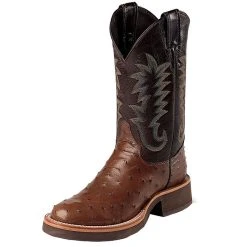 Justin Boots Men's Antique Brown Full Quill Ostrich-11in Calfino Top Cowboy Boots