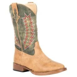 Roper Footwear Kids Tan Vamp Green Shaft With Arrow Embroidery Boot