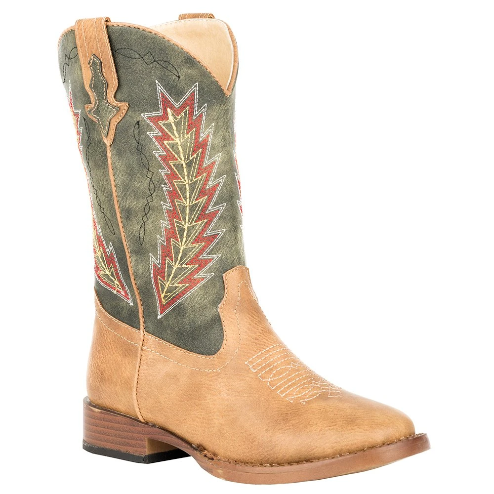 Roper Footwear Kids Tan Vamp Green Shaft With Arrow Embroidery Boot 1 Roper Footwear Kids Tan Vamp Green Shaft With Arrow Embroidery Boot