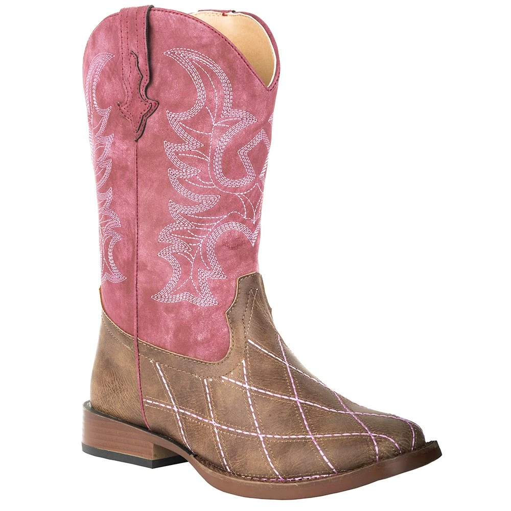 Roper Footwear Kids Brown Vamp Raspberry Shaft Cowboy Boot 1 Roper Footwear Kids Brown Vamp Raspberry Shaft Cowboy Boot