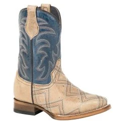 Roper Footwear Kids Embroidered Tan Vamp Marbled Blue Leather Shaft Cowboy Boot