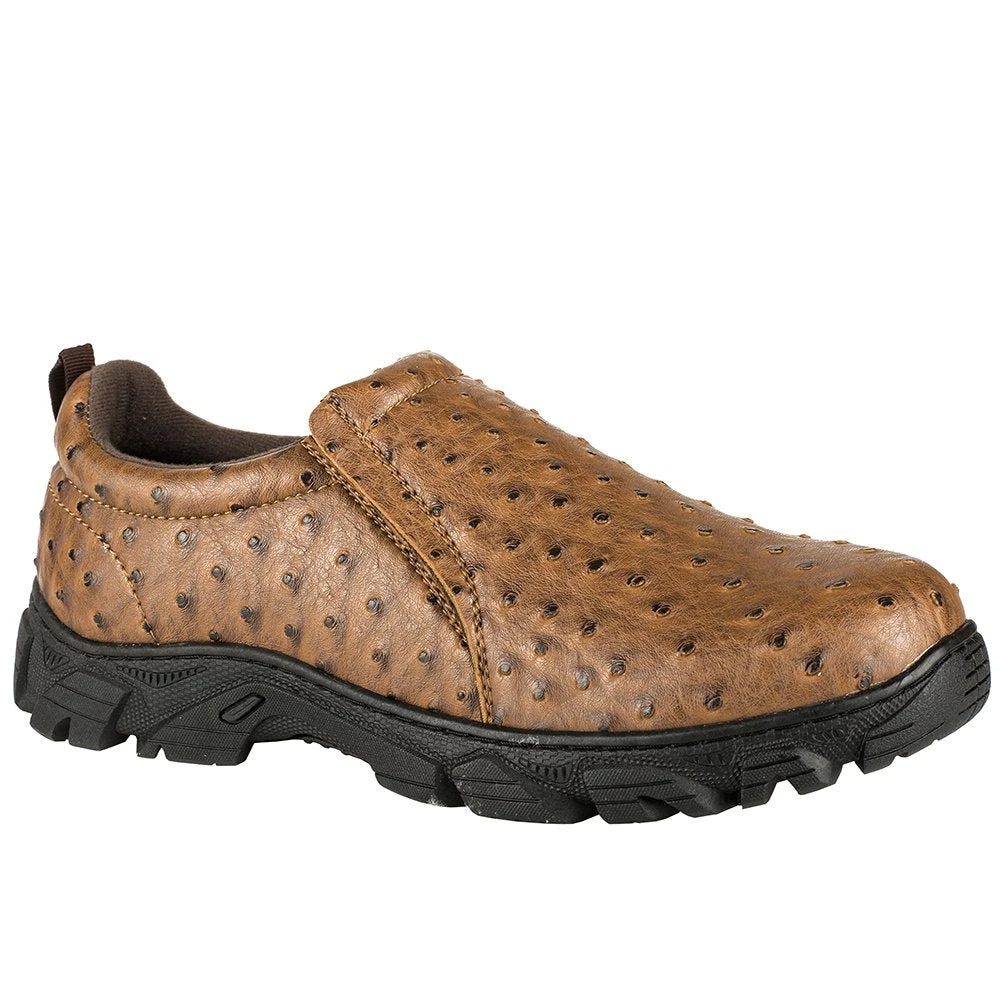 Roper Footwear Men's Tan Faux Leather Ostrich Driving Mocs 1 Roper Footwear Men's Tan Faux Leather Ostrich Driving Mocs