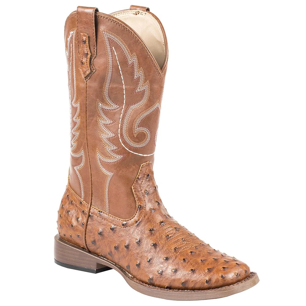 Roper Footwear Men's Tan Faux Leather Ostrich Print Cowboy Boot 1 Roper Footwear Men's Tan Faux Leather Ostrich Print Cowboy Boot