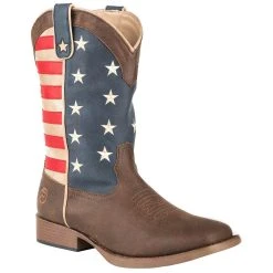 Roper Footwear Men's Brown Vamp Red, White And Blue Flag Cowboy Boot