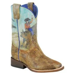 Roper Footwear Kids Distressed Brown Leather Vamp Bull Rider Boot