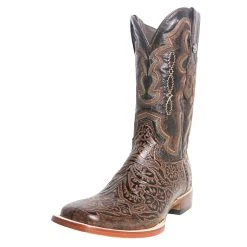 Tanner Mark Boots Men?s Tanner Mark Embossed Oak Leaf Hand Tool In Chocolate Brown Cowboy Boots