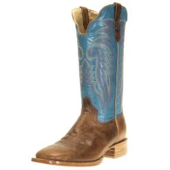 R. WATSON BOOTS R Watson Boots Men`s Palomino Tan Cowhide 13` Blue Luster Top Square Toe