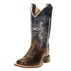 Old West Kids Wipe Out Blue Shaft Brown Foot Cowboy Boots