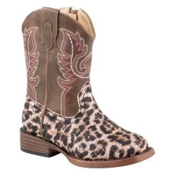 Roper Footwear Toddler Pink Glitter Leopard Square Toe Cowgirl Boot