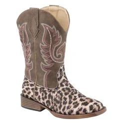 Roper Footwear Kids Pink Glitter Leopard Square Toe Cowgirl Boot