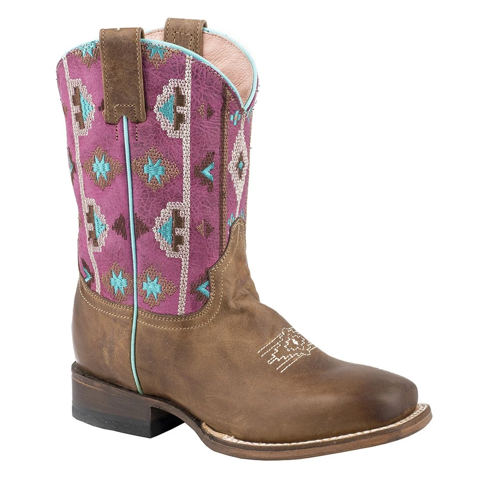 Roper Kids Arizona Aztec Pink Square Toe Cowgirl Boot 2 Roper Kids Arizona Aztec Pink Square Toe Cowgirl Boot - Image 2