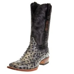Tanner Mark Boots Men's Tanner Mark Black Rustic Full Quill Ostrich Print Square Toe Cowboy Boot