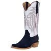 R. WATSON BOOTS R Watson Boots Men's Midnight Blue Roughout 13in. Winter White Cowhide Top Cutter Toe Cowboy Boots