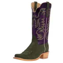 R. WATSON BOOTS R Watson Boots Men's Forrest Green Roughout 13in. Electric Purple Cowhide Top Cutter Toe Cowboy Boots