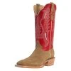 R. WATSON BOOTS R Watson Boots Men's Sand Roughout 13in. Cherry Red Cowhide Top Square Toe Cowboy Boots