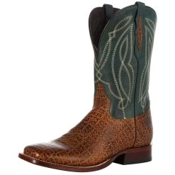 Tony Lama Men's Tapadera Cognac Elephant Print 11in. Green Top Square Toe Boo
