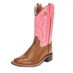 Old West Childrens Tan Canyon Pink Top Square Toe Boot