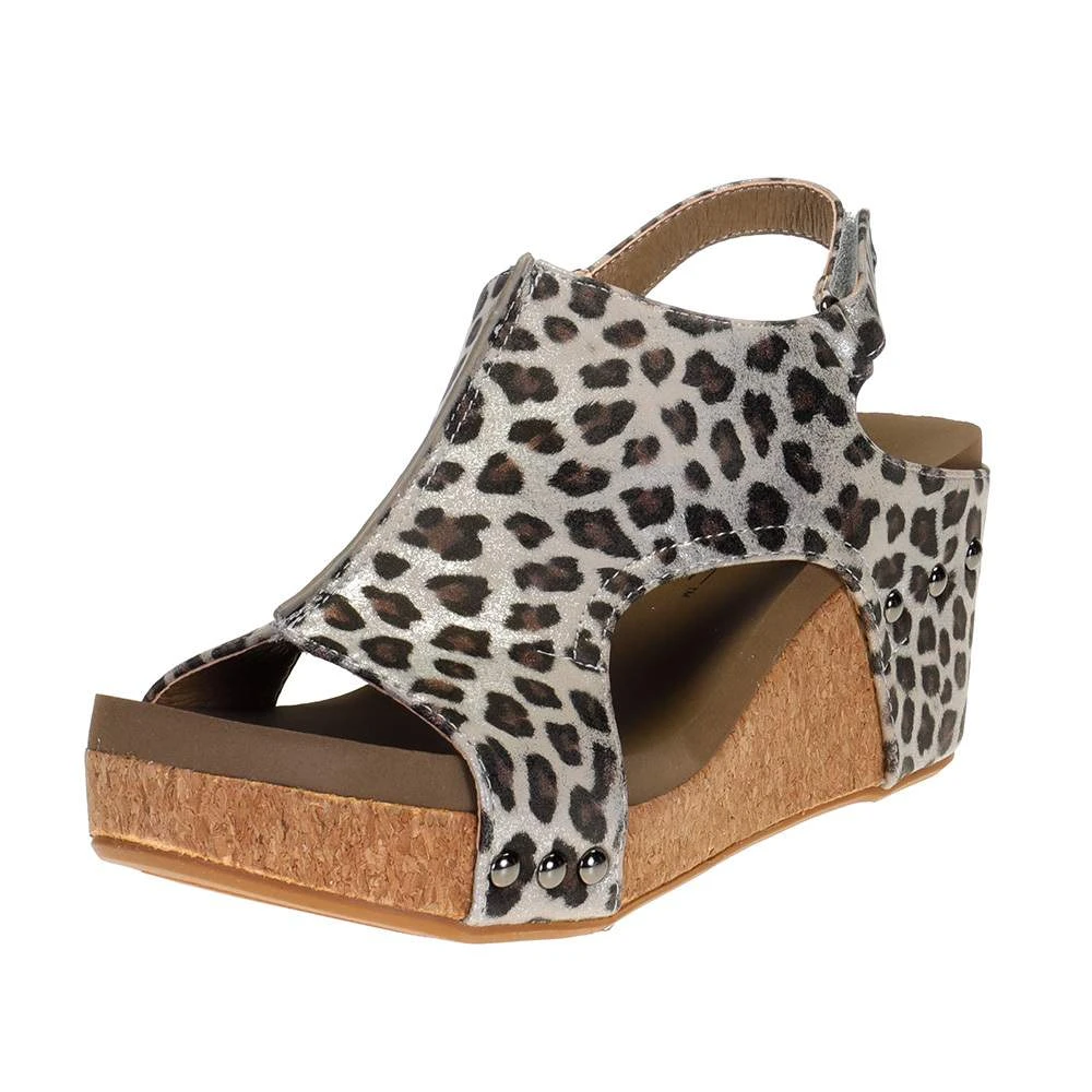 Corkys Footwear Womens Corkys Carley Silver Leopard Wedge Sandal 1 Corkys Footwear Womens Corkys Carley Silver Leopard Wedge Sandal