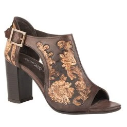 Roper Footwear Women's Brown Tan Floral Tooled Heel