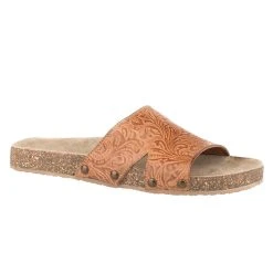 Roper Womens Tan Tooled Leather Slide