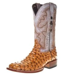 Tanner Mark Boots Men's Rustic Orix FQ Ostrich Print 12in. Indian Honey Top Boot