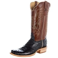 R. WATSON BOOTS R Watson Boots Men's Black Full Quill Ostrich 13in. Cognac Sinatra Top Boot