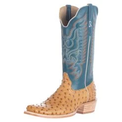 R. WATSON BOOTS R Watson Boots Men's Antique Saddle Full Quill Ostrich 13in. Royal Blue Goat Top Boots