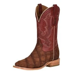 Corral Men's Cognac Sanded Alligator 12in. Red Embroidered Top Square Toe Boot