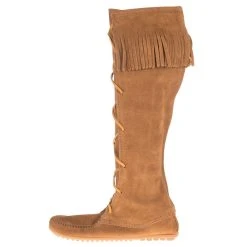Minnetonka Women's Front Lace Knee High Dusty Brown Boots -Ariat Sales Store 1428 21