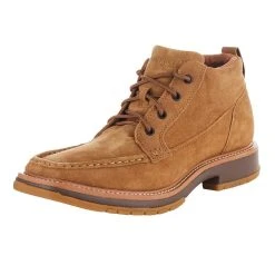 Wrangler Footwear Men's Wrangler Light Tan Suede 4' Square Moc Toe Lace Up Casual Shoe