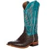 Horsepower Men's Chocolate Impostrich Print 13in. Turquoise Barcelona Top Boot