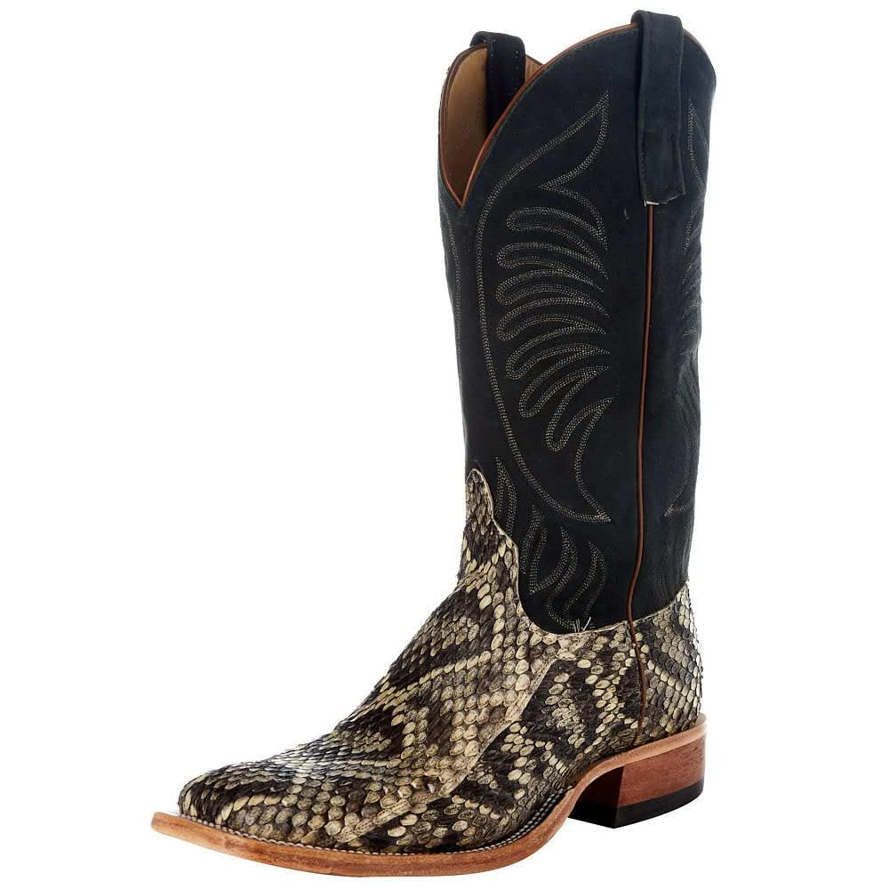 Anderson Bean Men's Eastern Rattlesnake 13in. Black Roughout Top Square Toe Boot 1 Anderson Bean Men's Eastern Rattlesnake 13in. Black Roughout Top Square Toe Boot