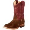 Kids Anderson Bean Brown Rough Out With Burgundy Roughout Top Cowboy Boot