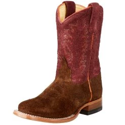 Kids Anderson Bean Brown Rough Out With Burgundy Roughout Top Cowboy Boot