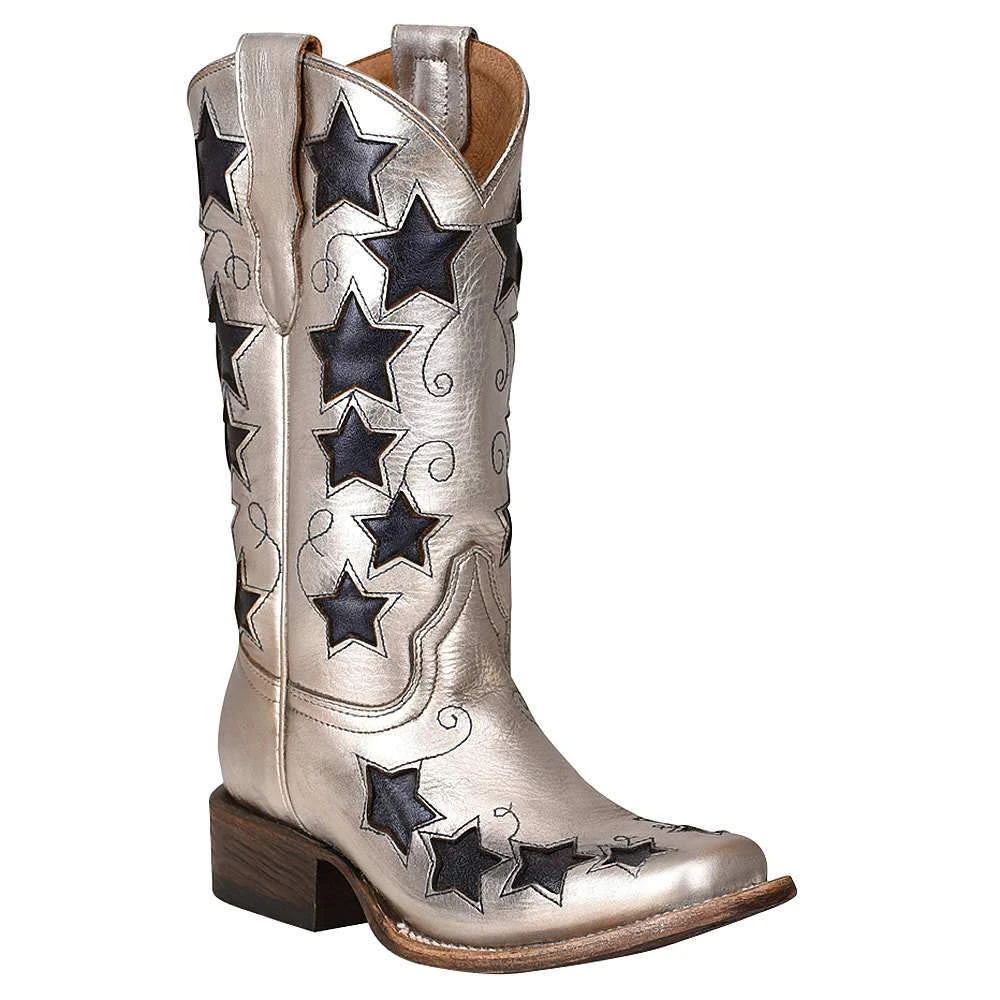 Corral Kids Corral Boot Silvery And Navy Blue Stars Square Toe Cowgirl Boot 1 Corral Kids Corral Boot Silvery And Navy Blue Stars Square Toe Cowgirl Boot