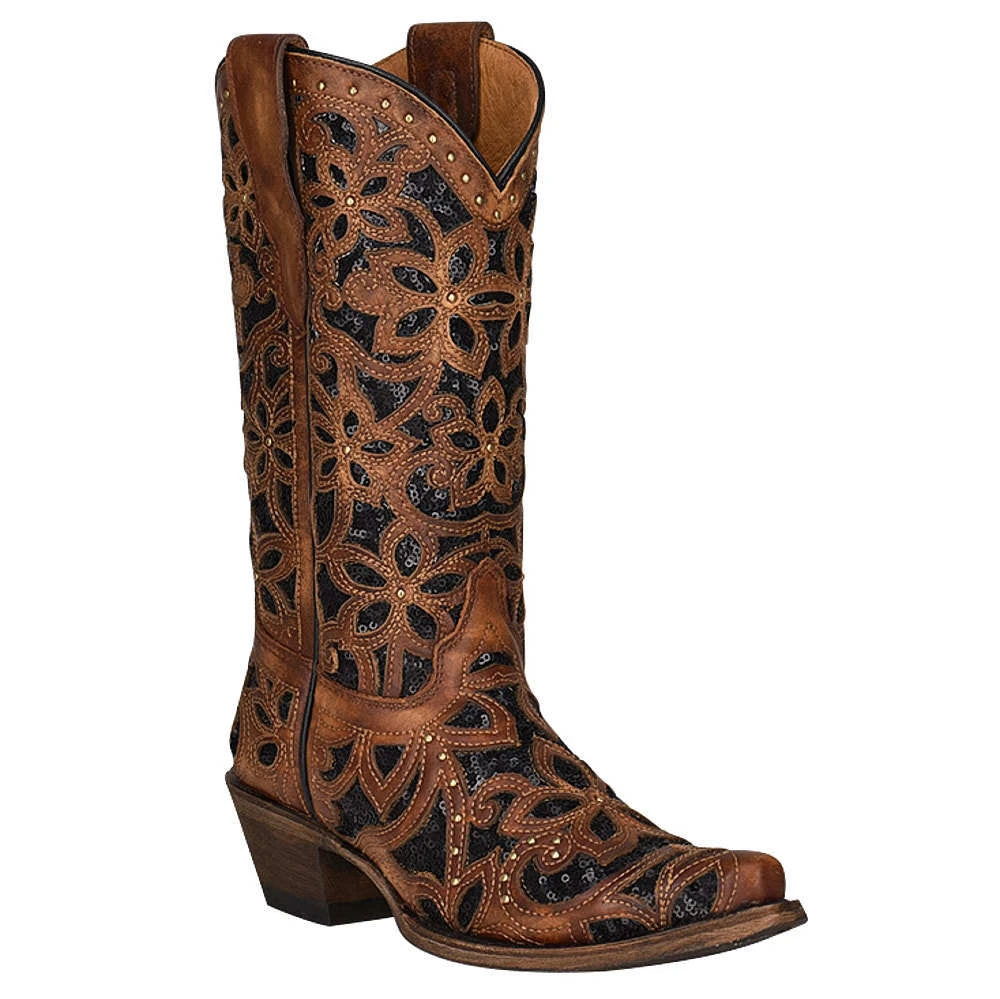 Corral Kids Brown With Black Glitter Inlay Snip Toe Boot 1 Corral Kids Brown With Black Glitter Inlay Snip Toe Boot