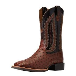Ariat Men`s Quantum Primo Antique Tobac FQ Ostrich 11in. Thunder Brown Top Square Toe Boots