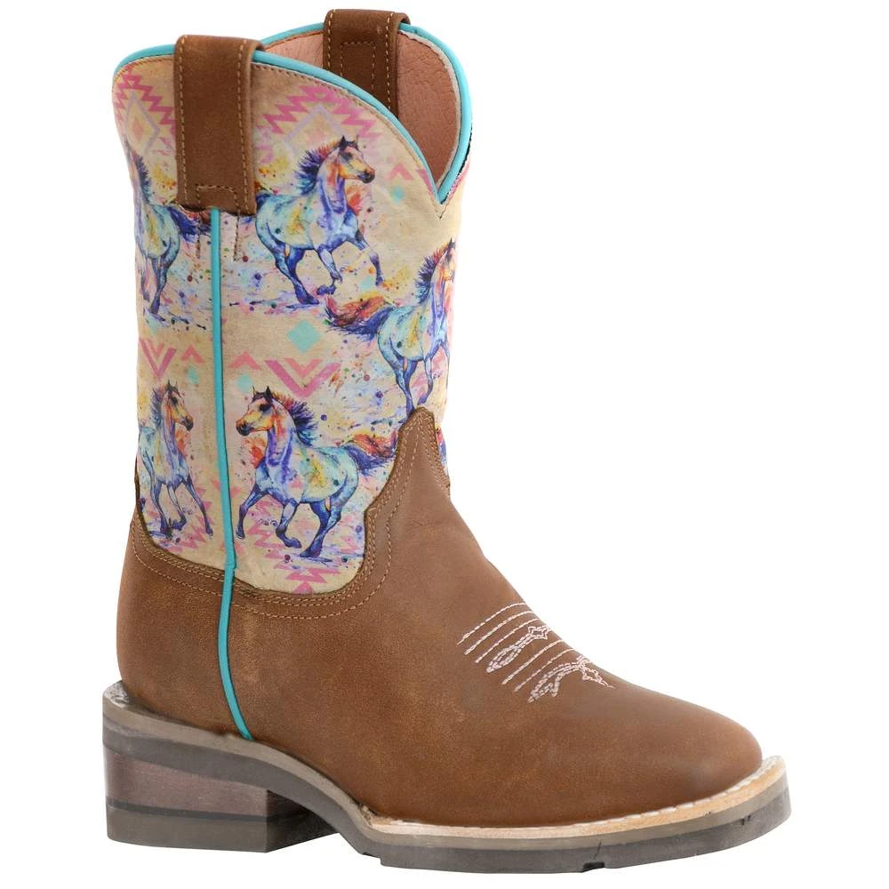 Roper Kids Roper Brown And Painted Horses Cowgirl Boot 1 Roper Kids Roper Brown And Painted Horses Cowgirl Boot
