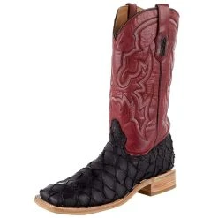 Corral Men's Corral Rodeo Performance Black Matte Fish 12in.Red Top Square Toe Boots