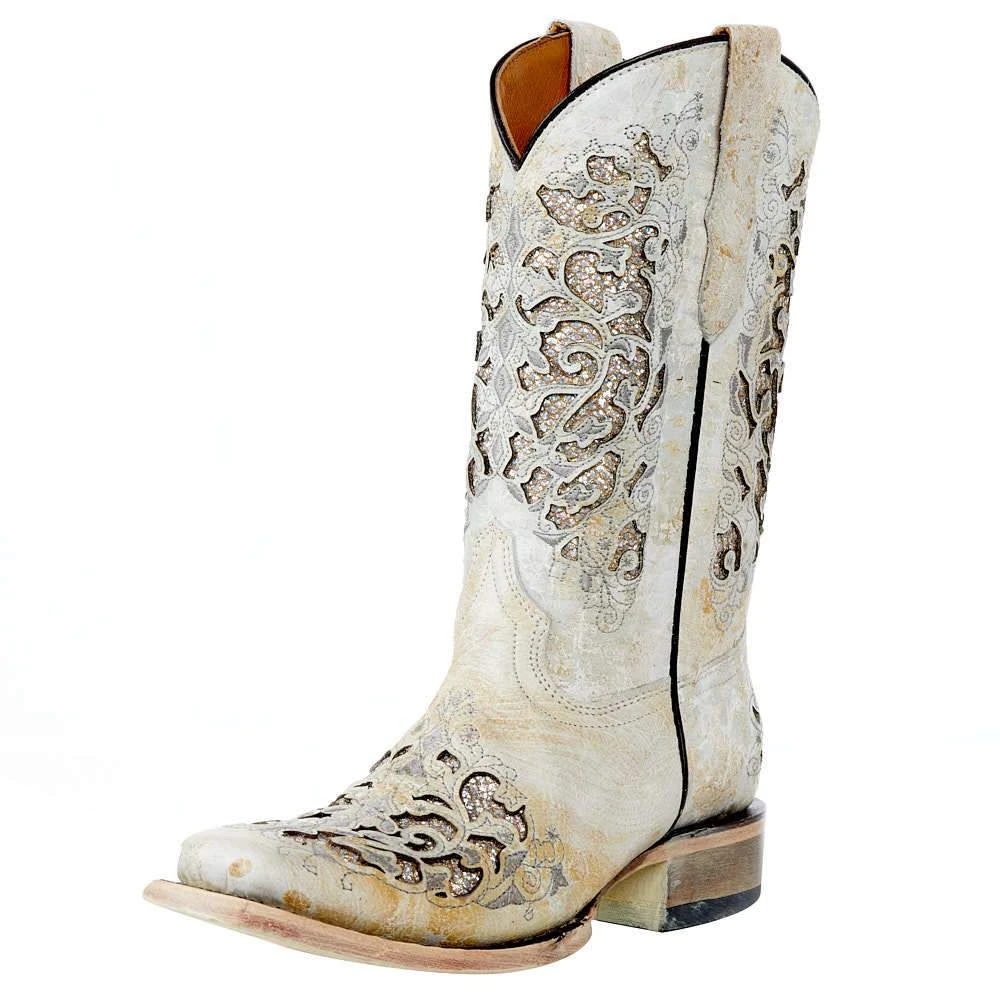 Corral Kids White Glitter Inlay Sq Toe Cowgirl Boot 1 Corral Kids White Glitter Inlay Sq Toe Cowgirl Boot