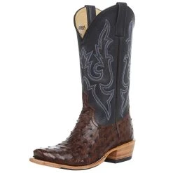 Horsepower Boots Men's Top Hand Kango Tobac Full Quill Ostrich 13' Black Pull Up Top TK Toe Boot