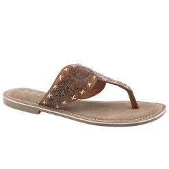 Roper Women's Tan Hand Tooled Thong Sandal