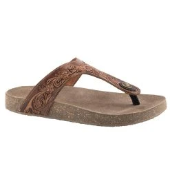 Roper Women's Miranda Tan Tooled Floral Thong Sandal