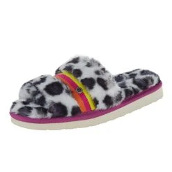 Minnetonka Women's White Leopard Print Slipper